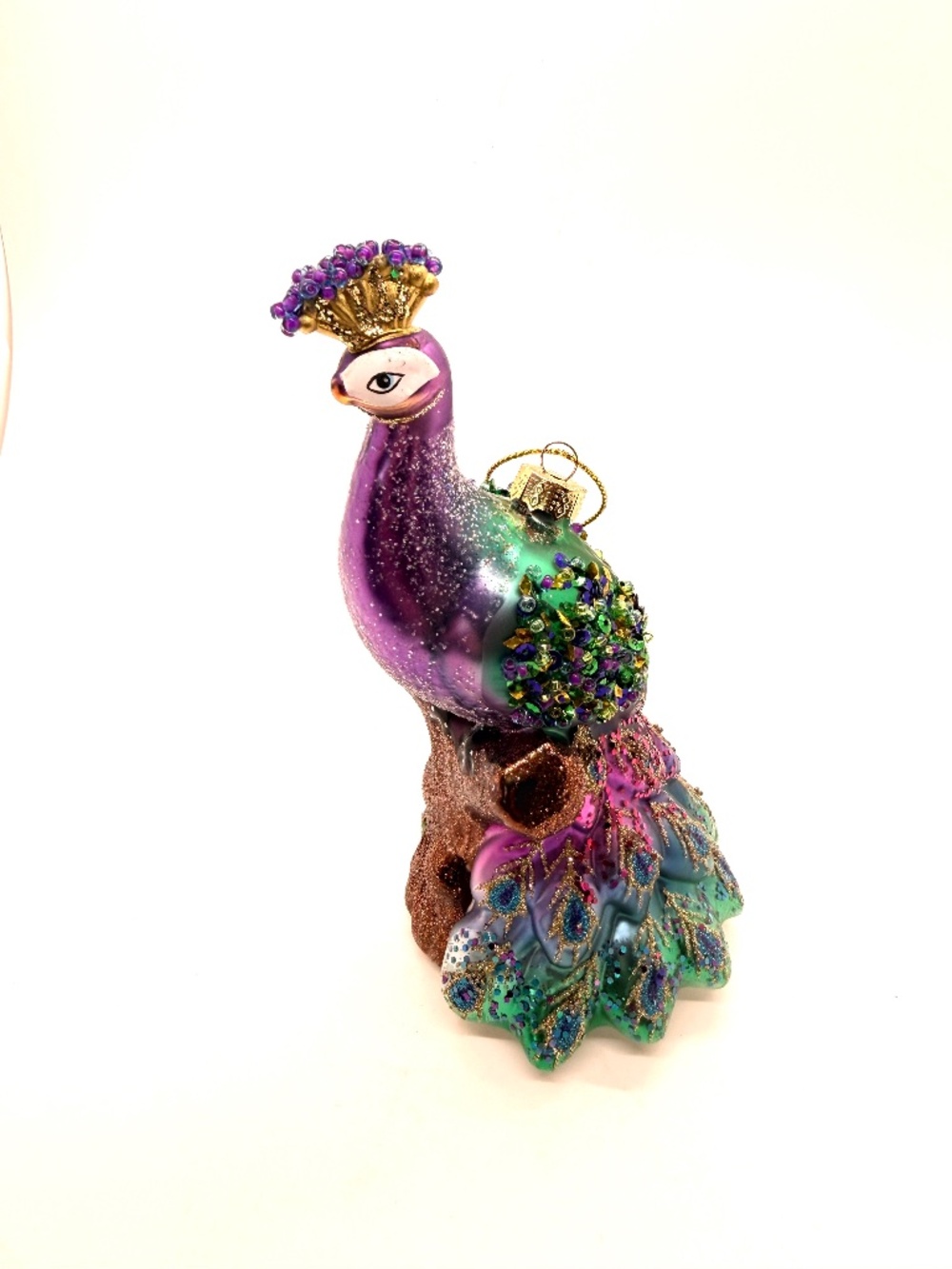 Blown Glass Figural Peacock 5.75" Bird Christmas Ornament
